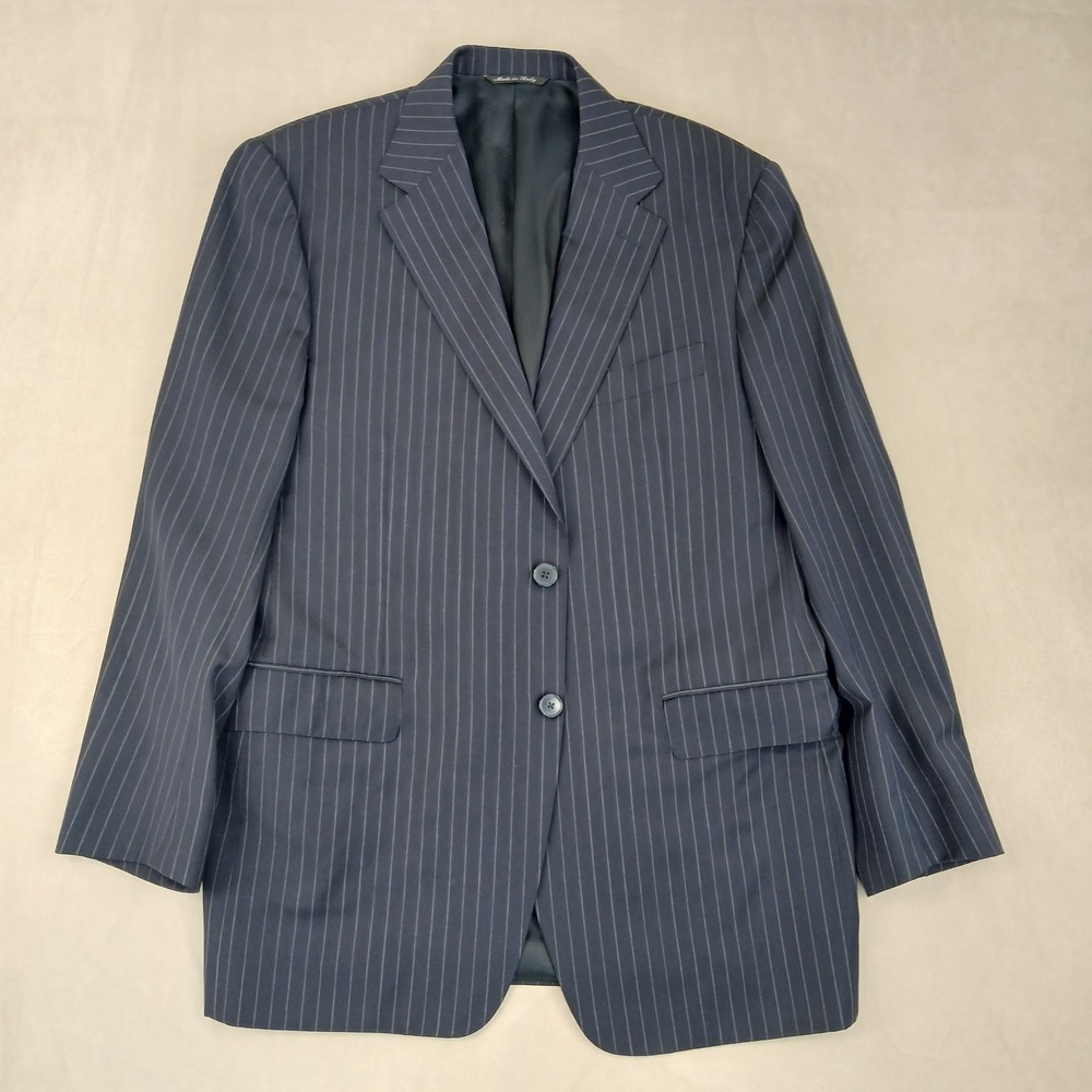 Canali 52 42R‎ Mens Sport Coat Suit Jacket Navy Pinstripe 20x31 FLAW
